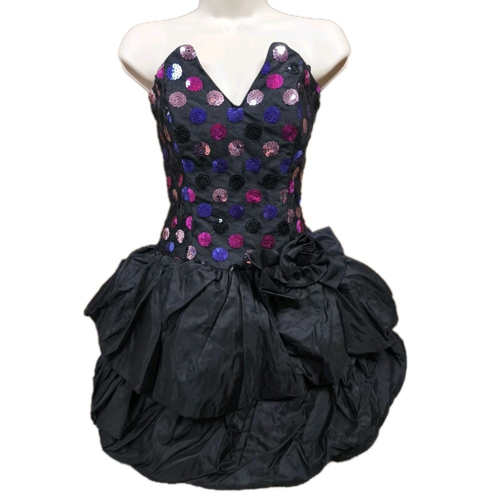 80s Gunne Sax Jessica McClintock Strapless Taffeta Bubble Hem Prom Dress Small